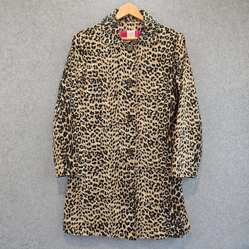 Worthington Leopard Print Car Coat Women S Brown Button Front Long Sleeve Modern